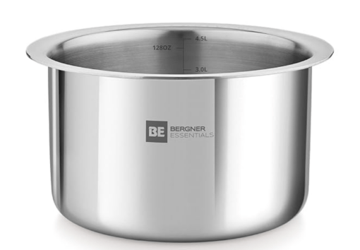Bergner BE Bergner Essentials Tri-Ply Stainless Steel Tope/Patila/Topia, Even Heat Distribution, Consumes Less Oil, Easy to Clean, Induction & Gas Friendly, 5-Year Warranty